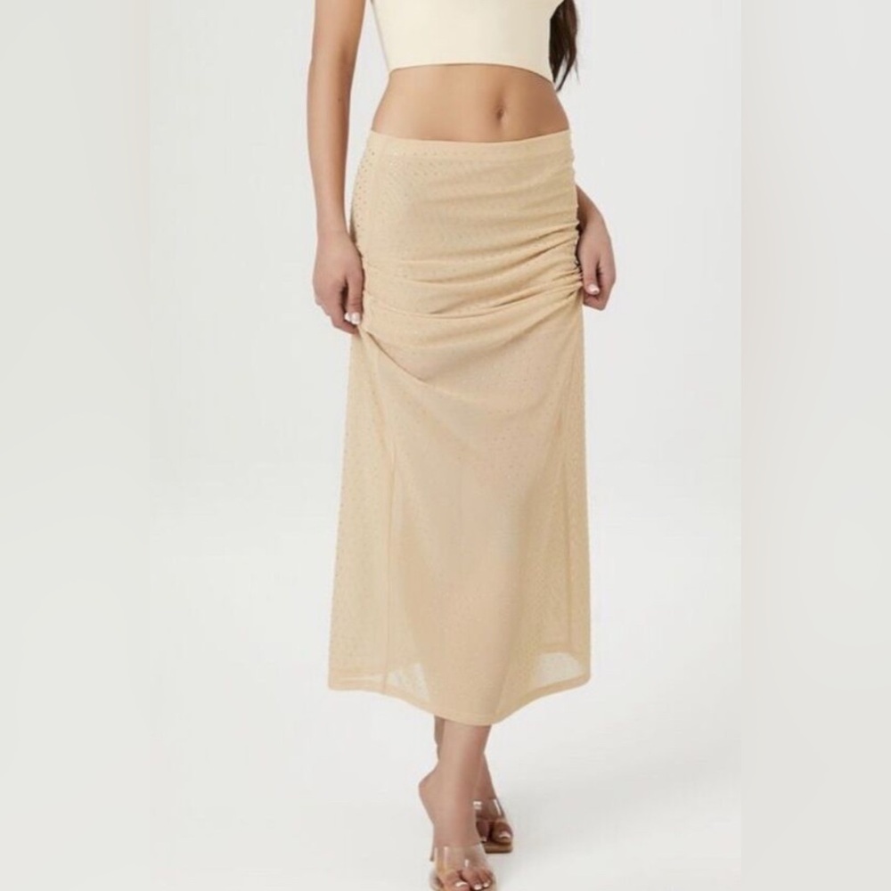Sheer Rhinestone Beaded Maxi Skirt